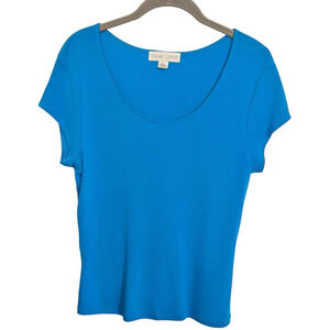 Vintage Casual Corner Scoop Neck Stretch Ponte Knit Top Dark Teal Blue Pullover